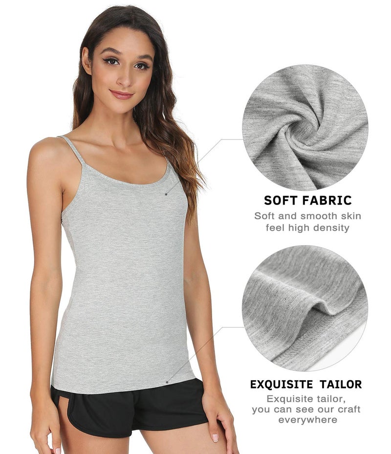 Vislivin Women's Basic Solid Camisole Adjustable Spaghetti Strap Tank Top Black/White/Black/Gray S - Image 2